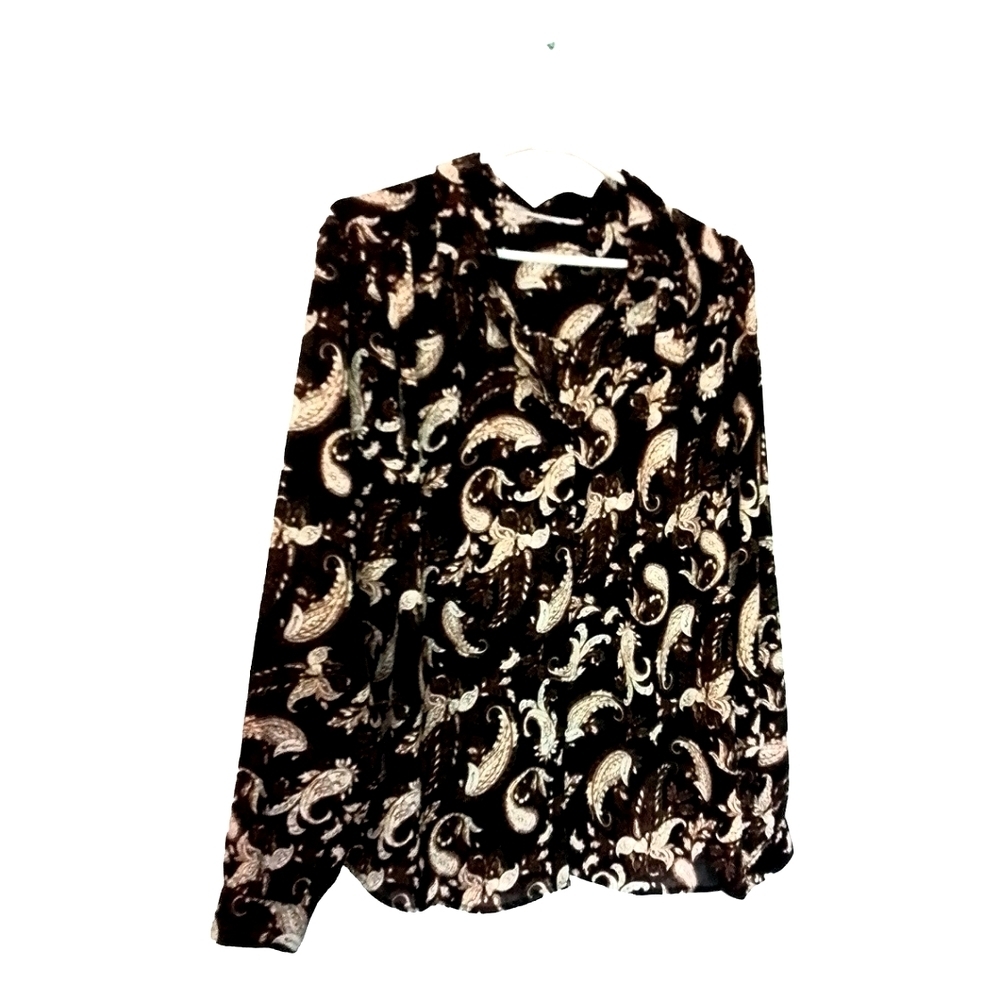 .CLEO WOMENS 2X FLORAL BLACK & BROWN LONG SLEEVE SHIRT - Picture 3 of 3